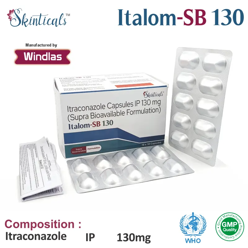 Itraconazole (130mg) Capsule at the best price in PCD Pharma Franchise for Antifungal and Fungal Infection Treatment.